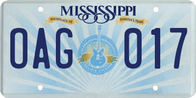 MS license plate OAG017