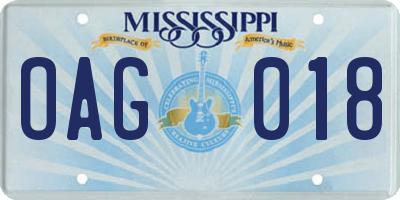 MS license plate OAG018