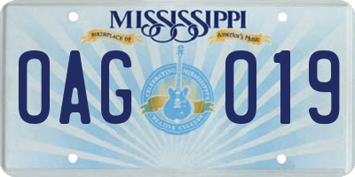 MS license plate OAG019