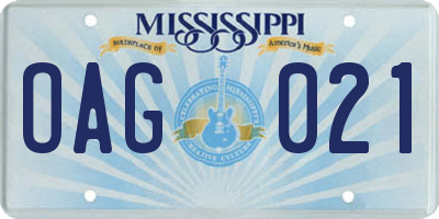 MS license plate OAG021