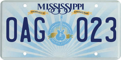 MS license plate OAG023