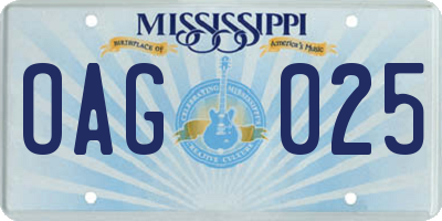 MS license plate OAG025