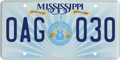 MS license plate OAG030