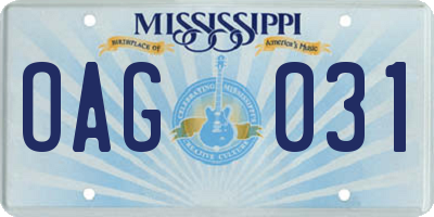 MS license plate OAG031