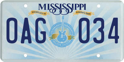MS license plate OAG034