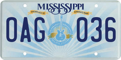 MS license plate OAG036