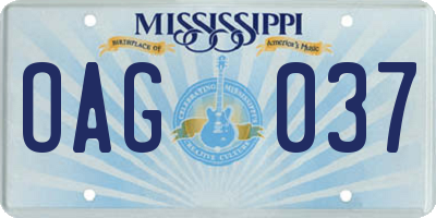 MS license plate OAG037