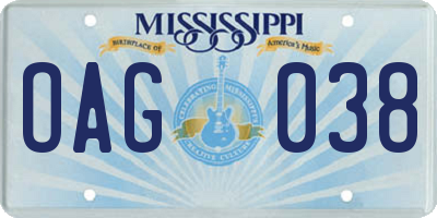 MS license plate OAG038