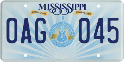 MS license plate OAG045