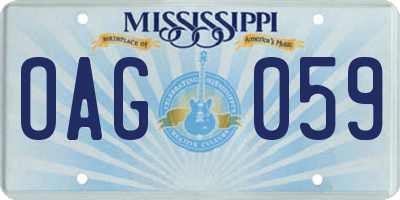 MS license plate OAG059