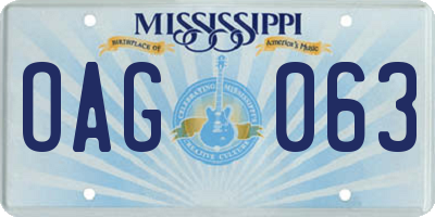 MS license plate OAG063