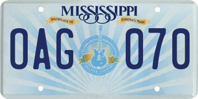 MS license plate OAG070