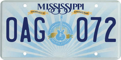 MS license plate OAG072