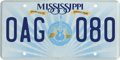 MS license plate OAG080