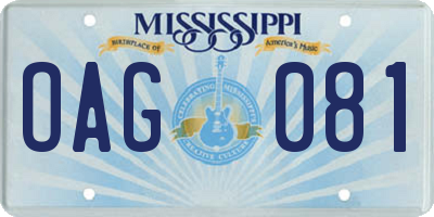 MS license plate OAG081