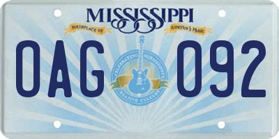 MS license plate OAG092