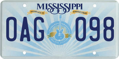 MS license plate OAG098