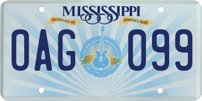 MS license plate OAG099