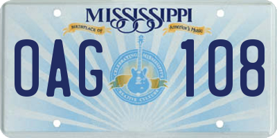 MS license plate OAG108