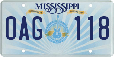 MS license plate OAG118