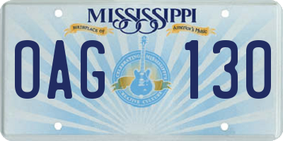 MS license plate OAG130