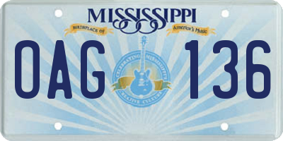 MS license plate OAG136