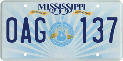 MS license plate OAG137