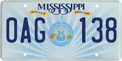 MS license plate OAG138