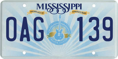MS license plate OAG139