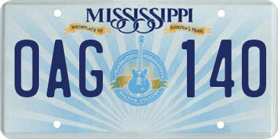 MS license plate OAG140