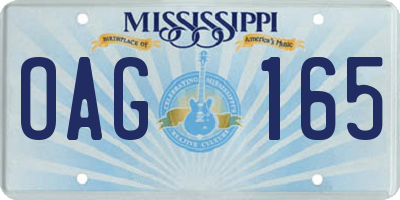 MS license plate OAG165