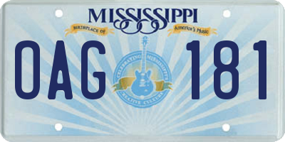 MS license plate OAG181