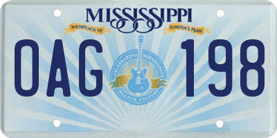 MS license plate OAG198