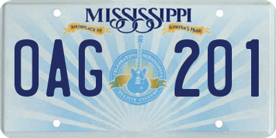 MS license plate OAG201