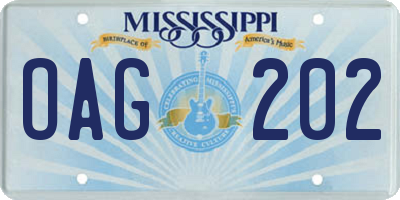 MS license plate OAG202