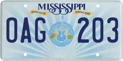 MS license plate OAG203