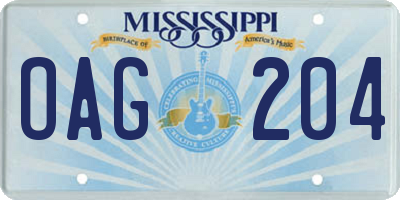 MS license plate OAG204
