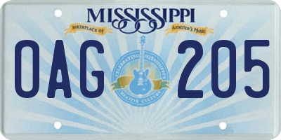MS license plate OAG205