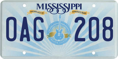 MS license plate OAG208