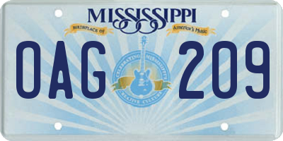 MS license plate OAG209