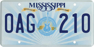 MS license plate OAG210