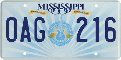 MS license plate OAG216