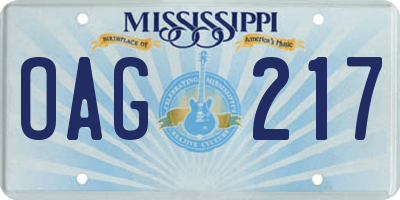 MS license plate OAG217