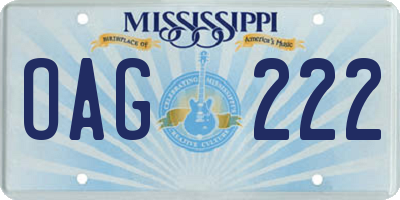MS license plate OAG222
