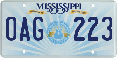 MS license plate OAG223