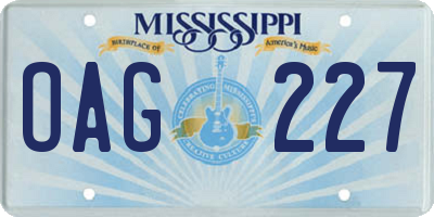 MS license plate OAG227