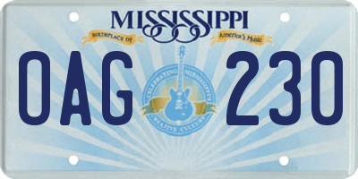 MS license plate OAG230