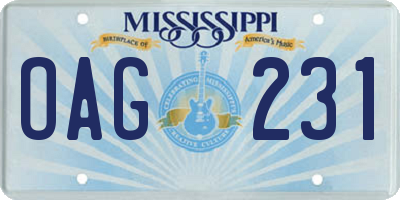 MS license plate OAG231