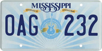 MS license plate OAG232