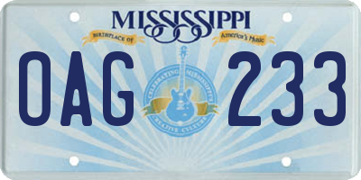 MS license plate OAG233
